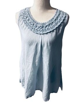 Light Blue 100% Cotton Crocheted Y2K Top Blouse Boho Cottagecore Extra Large XL